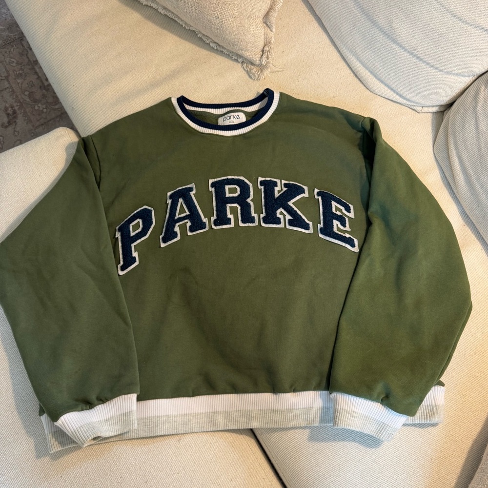 PARKE Vintage Varsity Crewneck Sweatshirt Matcha